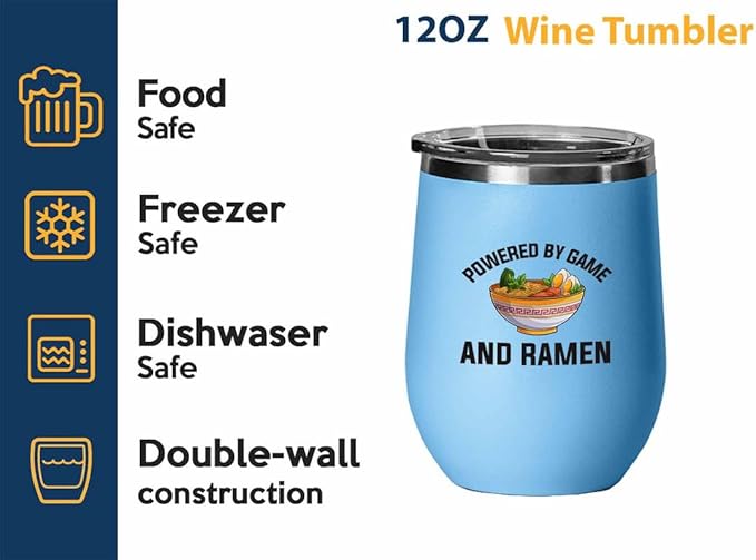 Ramen Lover Blue Edition Wine Tumbler 12oz - Powered by game - Food Lovers chicken pumpkin vegan pantry spicy noodles