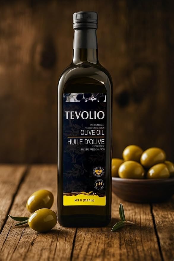 TEVOLIO Extra Virgin Olive Oil – 100% Pure Cold Pressed Rich in Antioxidants and Healthy Fats Plant Based Premium Quality Low Acidity – 1 L