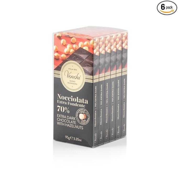 Venchi Set of 6 70% Dark Chocolate and Hazelnut bars 21.16 oz