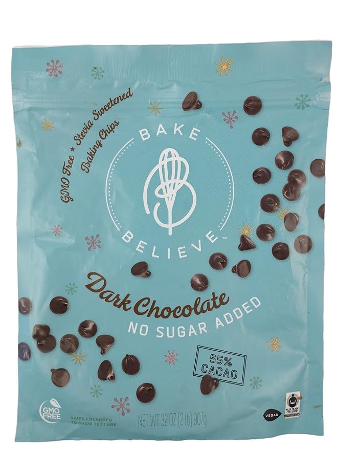 Believe Dark Chocolate Baking Chips No Sugar Added 2 Pounds Allergen Free