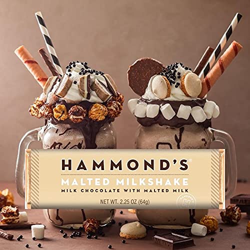 Hammond's Candies Gourmet Chocolate Candy Bars – Malted Milkshake | Sweet Milk Chocolate with Malted Milk Certified Kosher Handcrafted in the USA | Pack of 5