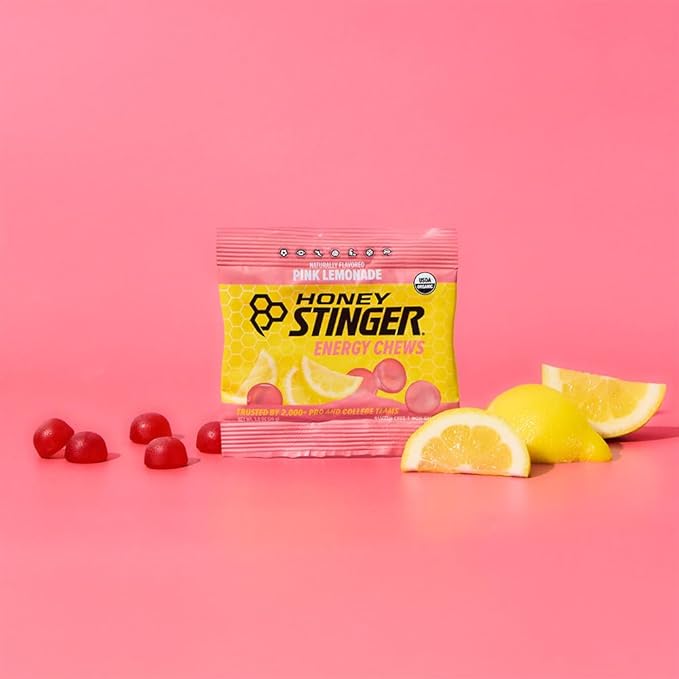 Honey Stinger Organic Pink Lemonade Energy Chew Gluten Free &amp Caffeine Free for Exercise Running and Performance Sports Nutrition for Home &amp Gym Pre and Mid Workout 21.6 Ounces (Pack of