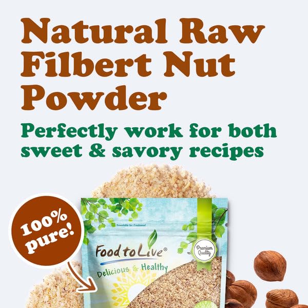Food to Live Hazelnut Meal 2 Pounds – Natural Raw Filbert Nut Powder Finely Ground Pure. High in Protein and Fiber. Vegan Kosher Bulk