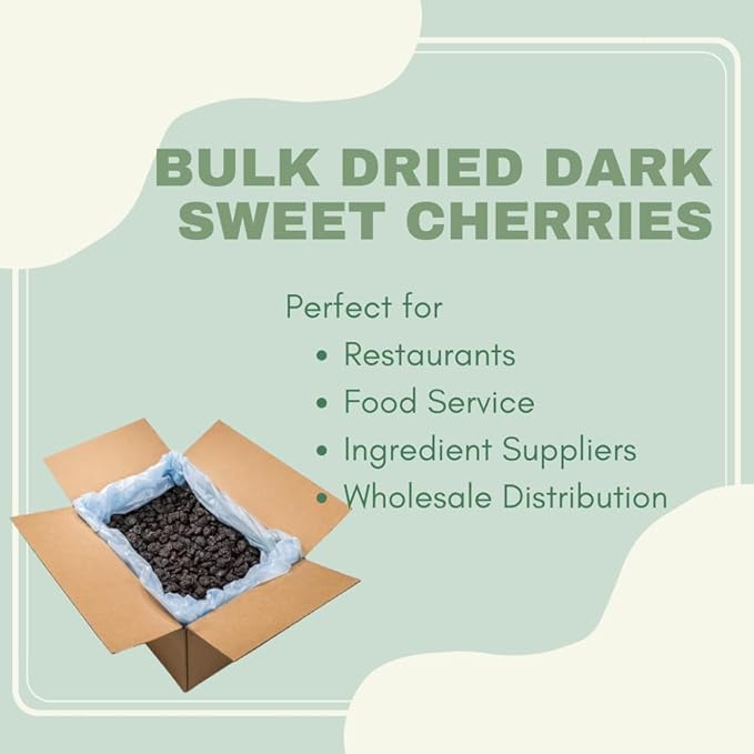 Sunrise Fresh Dried Fruit Company Unsweetened No Sugar Added Dried Dark Sweet Cherries 10lb Bulk Box with Resealable Bag
