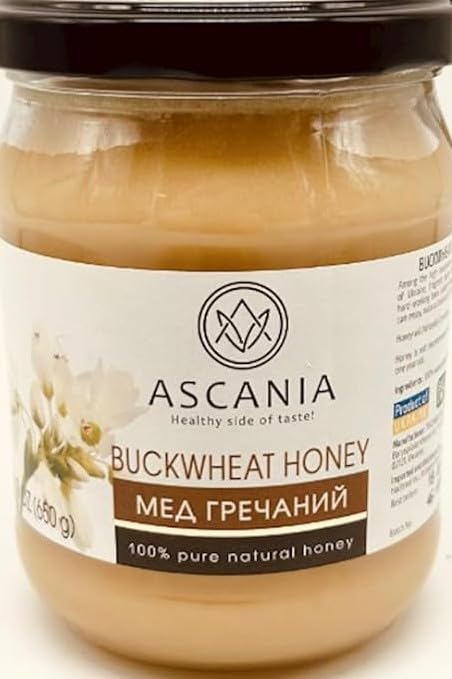 Ascania Honey 100% Pure Natural Glass Jar 22.9 oz / 650 gr Product of Ukraine (1 Pack Buckwheat)