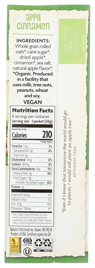 Nature's Path Apple Cinnamon Oatmeal Pouch 9x 8x1.75 Oz