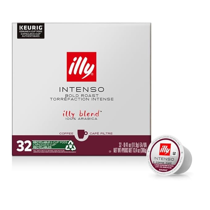 illy Coffee K Cup Pods for Keurig Machines Intenso Dark Roast 100% Arabica Premium Italian Coffee 32 Count 1 Pack
