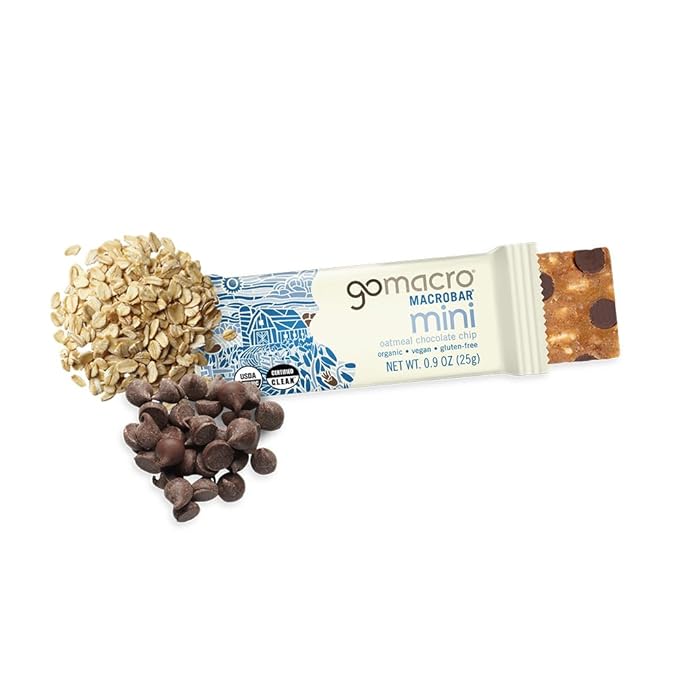 GoMacro MacroBar Mini Organic Vegan Snack Bars - Oatmeal Chocolate Chip (0.90 Ounce Bars 24 Count)