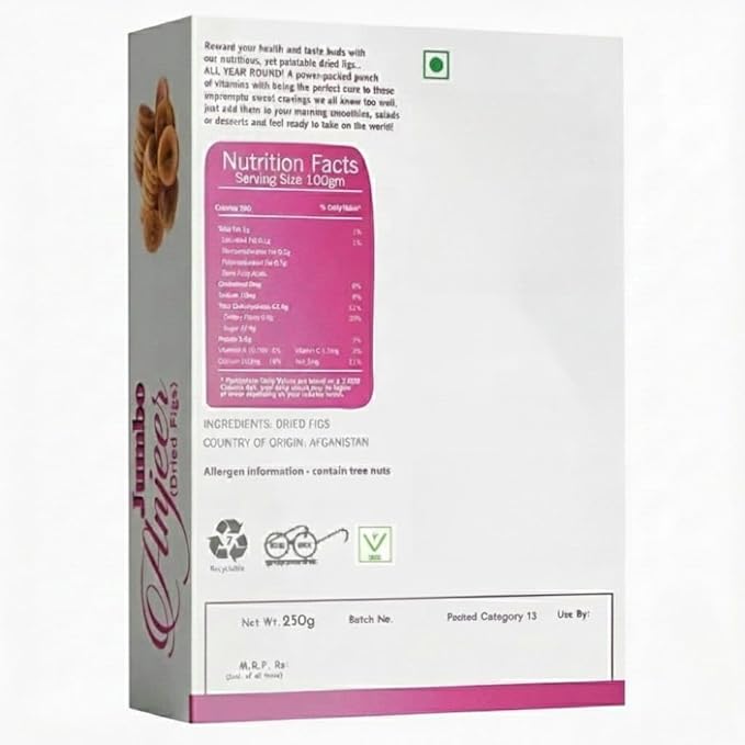 250g Afghani Anjeer Box Dry Fruits | Dried Afghani Anjir Figs Rich in Iron Fibre &amp Vitamins | Healthy Snack Low in Calories and Fat Free | Dry Afghani Anjir Figs