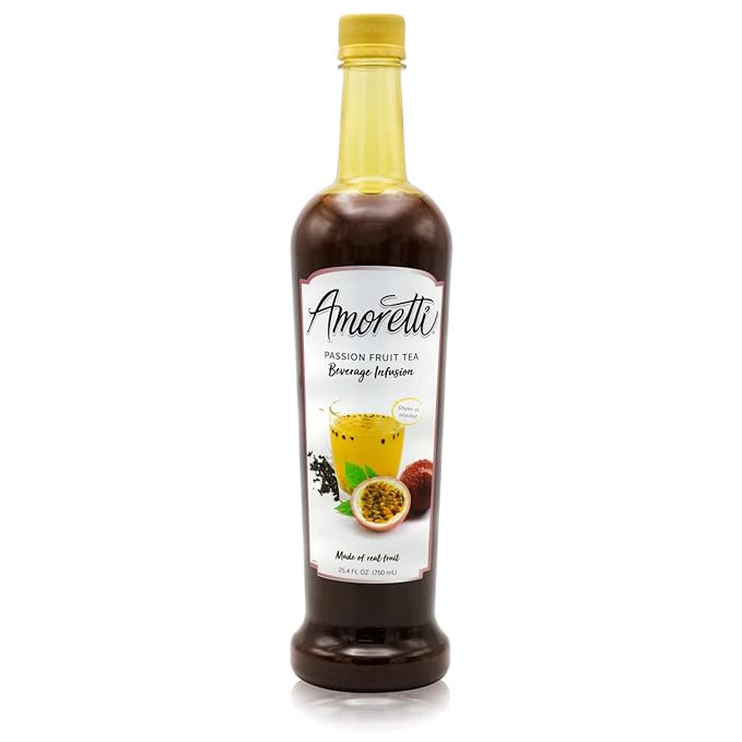 Amoretti - Passion Fruit Tea Beverage Infusion Drink Mix &amp Water Enhancer with Pump for Flavoring Cocktails Waters Tea and other Beverages 94 Servings Per Bottle (750 ml) Preservative Free