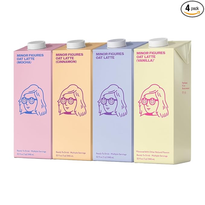 Minor Figures - Oat Latte - Ready to Drink - Multi-serve - Non-GMO - Plant-Based - Vegan - Dairy-Free - Shelf Stable - Coffee - Barista Standard - Unsweetened - 32oz - 4 Pack