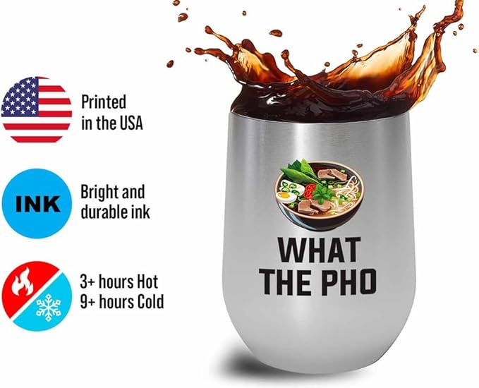 Ramen Lover Silver Edition Wine Tumbler 12oz - What the pho - Food Lovers chicken pumpkin vegan pantry spicy noodles