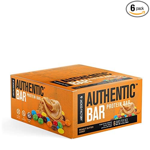 Authentic Bar Peanut Butter Candy Protein Bars - Tasty Meal Replacement Energy Bars w/ 15g Whey Protein Isolate Natural Sugars from Pure Honey Healthy Fat Peanut Butter Foundation - 6 Pack
