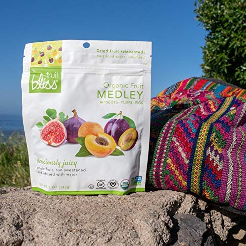 Fruit Bliss Dried Fruit Mix – Fruit Medley of Organic Dried &amp Pitted Apricots Plums &amp Figs - Organic Fruit Snacks Dried Fruit Snacks Resealable Pouches Gluten-Free Vegan Snacks (6 Pack 5