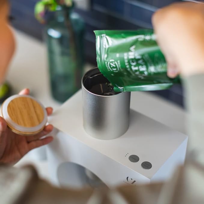 Matcha Maker Starter Kit an Innovative At-home Matcha Machine that Produces Freshly Ground Matcha from Organic Shade-grown Japanese Tea Leaves (White)