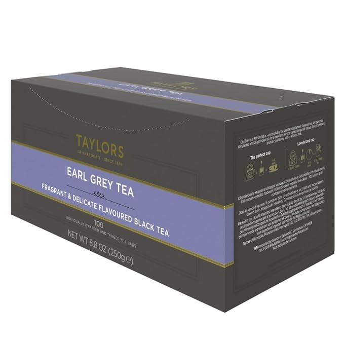 Taylors of Harrogate Earl Grey Black Tea Individually Wrapped Bags 100 Count (Pack of 1) Fragrant Delicate &amp Light Caffeinated Enjoy Hot or Iced 100 Teabags