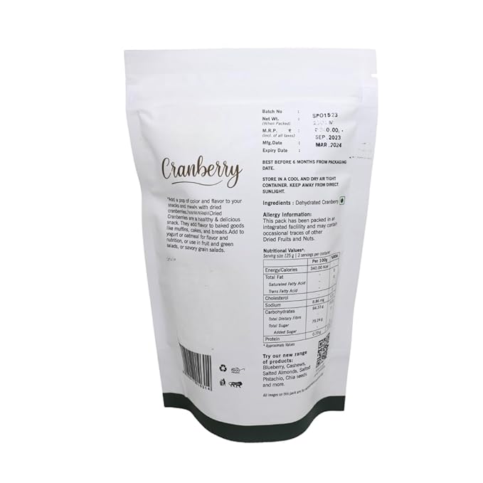 Generic Premium Dried Cranberry Grocery - Dry Fruit - Snack | Gluten Free Non-GMO &amp Vegan | Healthy Snack - No Preservatives -250 gm