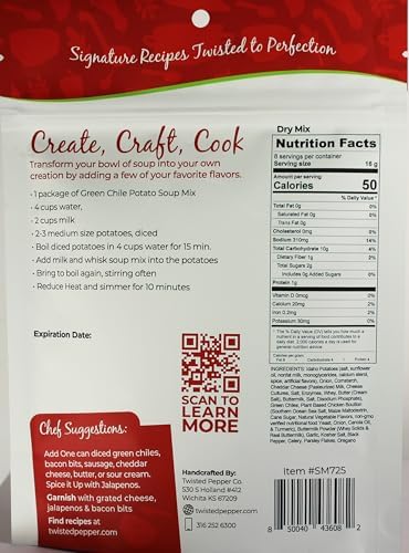 Twisted Pepper Co. Green Chili Potato Soup Mix: Gluten-Free – Handcrafted Soup – Thick Creamy &amp Zesty Flavor with a Kick of Green Chilies Quick &amp Easy Meal Ready in 30 Minutes Serves 8 Ad