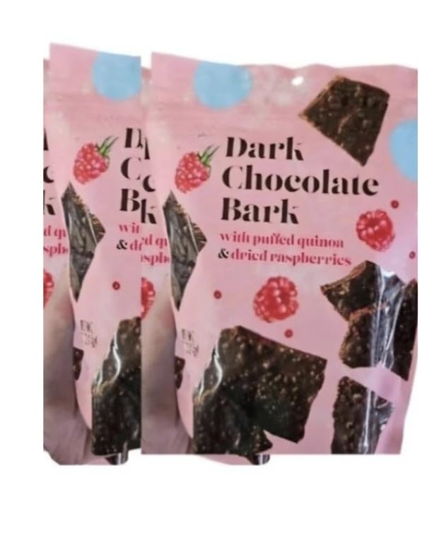 Dark Chocolate Bark with Puffed Quinoa and Dried Raspberries 8 oz Pack of 3 (2 Pack)