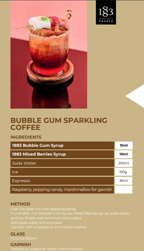 1883 Bubblegum Syrup for Drinks Made in France 1 Liter Glass Bottle