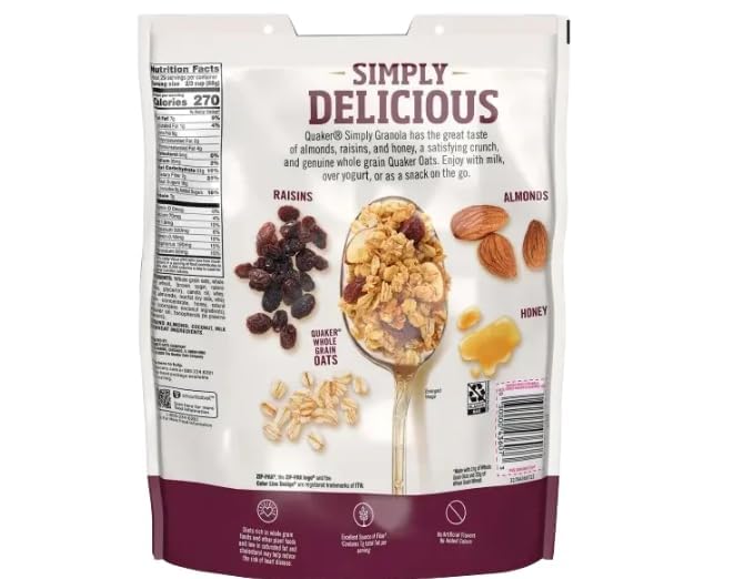 Simply Oats Honey Raisins &amp Almonds Granola 34.5 oz 2 Count - Pack of 2 (Total 4 Count) - Whole Grain Oats with Crunchy Almonds – No Artificial Flavors or Added Colors