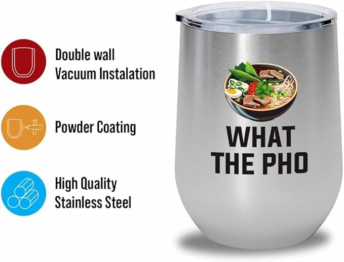 Ramen Lover Silver Edition Wine Tumbler 12oz - What the pho - Food Lovers chicken pumpkin vegan pantry spicy noodles