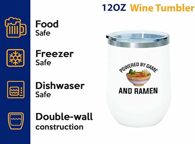Ramen Lover White Edition Wine Tumbler 12oz - Powered by game - Food Lovers chicken pumpkin vegan pantry spicy noodles