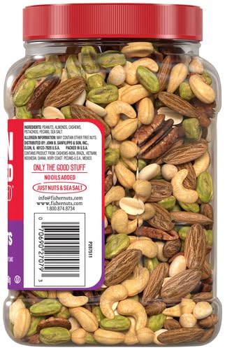 Fisher Oven Roasted Never Fried Mixed Nuts with Peanuts 24 Ounces (Pack of 2) Peanuts Almonds Cashews Pistachios Pecans Snacks for Adults Made With Sea Salt No Added Oils Artificial Ingredie