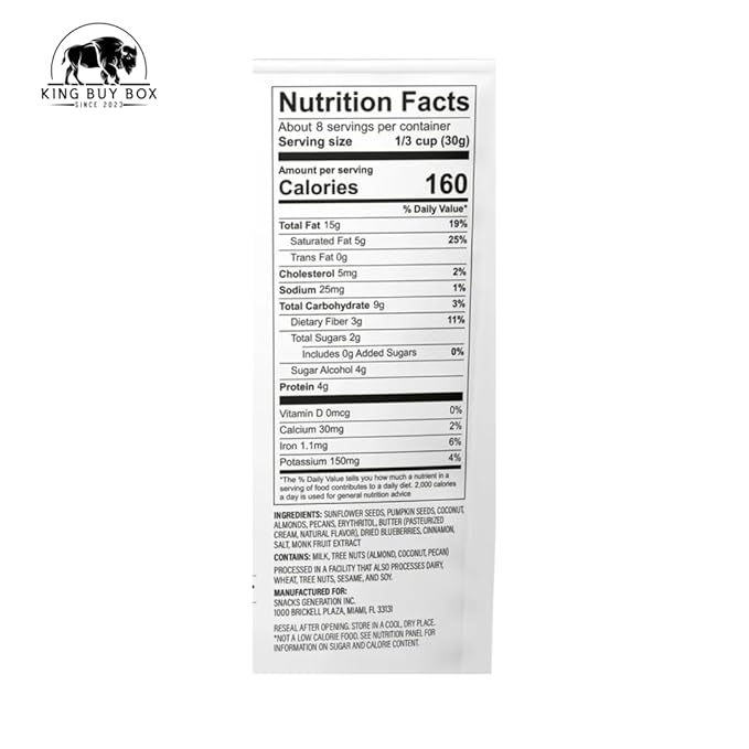 KING BUY BOX 1 PCS cup Bundle with Nut Granola Cereal Blueberry Cinnamon No Sugar Added Keto Gluten Free 22 oz. 1 Count. compatible with Nut trail