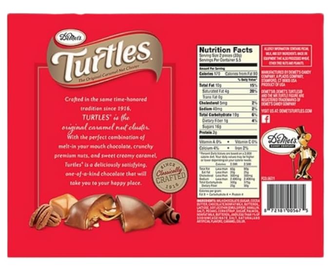 Demet's Original Turtles Caramel Nut Cluster | Pecan Chocolate and Caramel (2 pack) | Great For Christmas Valentines Birthdays | Bundled With Joy Bringers Fridge Magnet