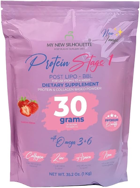 MI NUEVA SILUETA My New Silhouette Stage 1. Isolated Medical-Grade Protein with Omega 3 6 and 9. Enhanced with 30 g per Serving.(Strawberry)