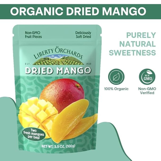Liberty Orchard Organic Dried Mango - Naturally Sweet Fruit Snacks for Healthy Digestion &amp Busy Lifestyles - Sof Dried Two Fresh Mangos - Healthy Snack Ideal for Recipes &amp On-the-Go Energy - 5