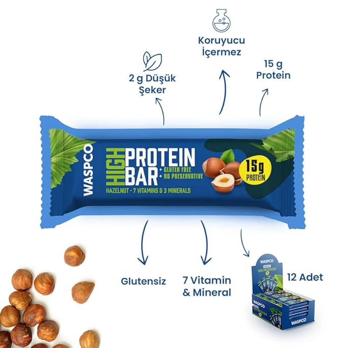 (12 Count) Protein Bars NUTS Gluten Free with 15g Protein and 2g Sugar 50G