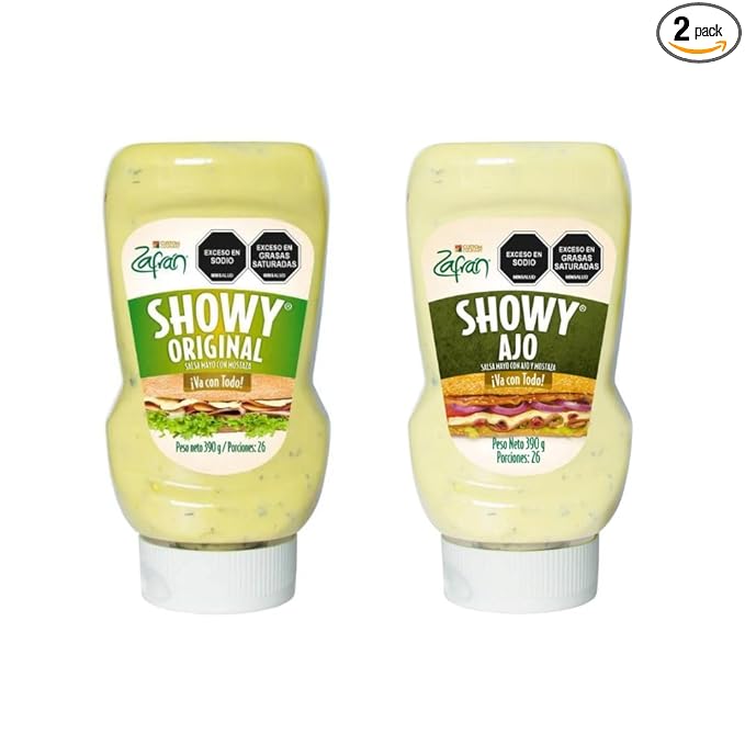 Zafran Salsa Showy Original 390gr y Salsa Showy Ajo 390gr (2 Pack) Showy Zafran Sauce Showy Garlic Sauce Colombian Showy Sauce Showy Safran Sauce Showy Garlic