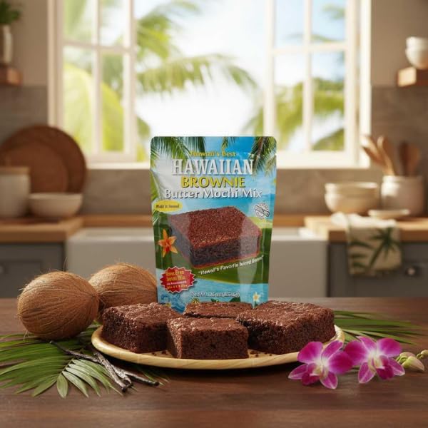 Hawaii's Best Butter Mochi Brownie Mix Hawaiian Chocolate Dessert Baking Mix with Ghirardelli Cocoa Gluten-Free Sweet Rice Flour Treat Easy-to-Bake Chocolate Brownies with Coconut &amp Vanilla 16