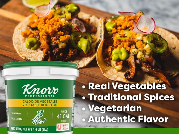 Knorr Professional Caldo de Vegetales Vegetarian Bouillon 4.4 lb (Pack of 4) Granulated Base Bouillon as a Base Marinade Flavor Enhancer Shelf Stable Convenience 0g Trans Fat