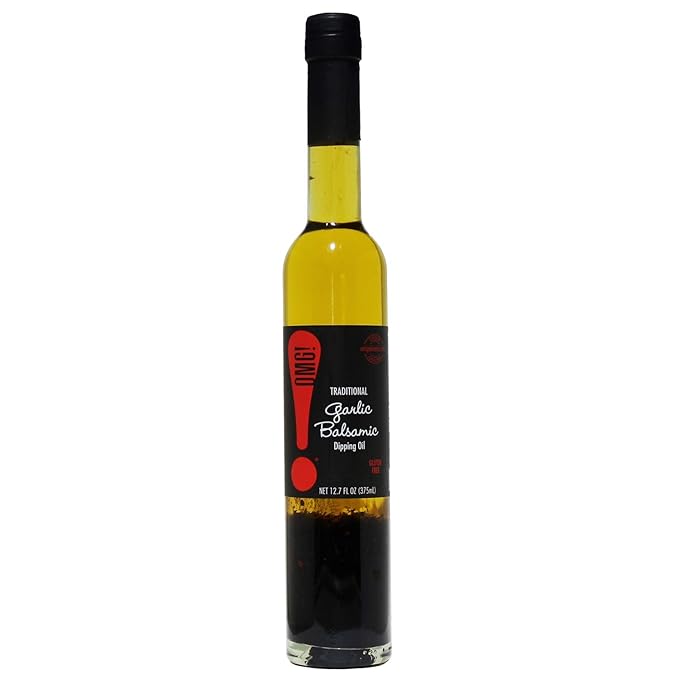 OMG! Gourmet Traditional Garlic Balsamic Dipping Oil | As found in Pike Place Market (Delicious Perfect for breads veggies salads and marinades) 375ml/12.7oz