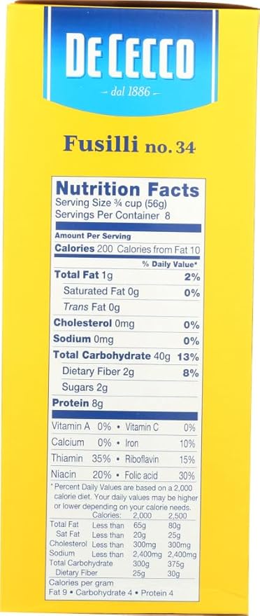 De Cecco Enriched Macaroni Fusilli Pasta 16 Ounce -- 20 per case.