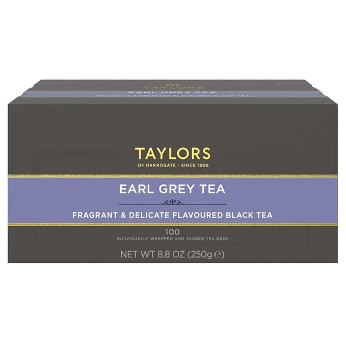 Taylors of Harrogate Earl Grey Black Tea Individually Wrapped Bags 100 Count (Pack of 1) Fragrant Delicate &amp Light Caffeinated Enjoy Hot or Iced 100 Teabags