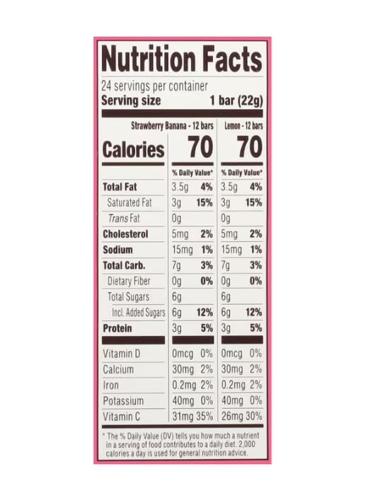 Greek Lemon &amp Strawberry Banana Yogurt Bars Mini Bars Pack 24 pk./0.78 oz.