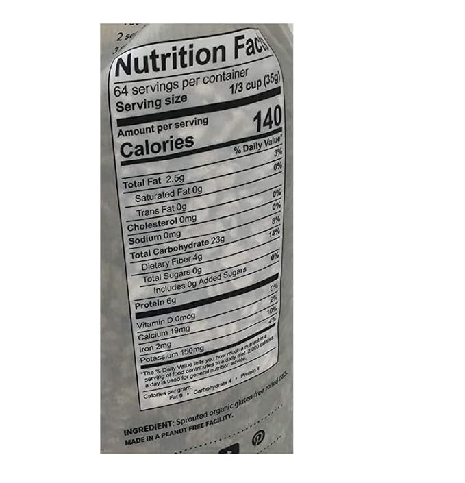 Organic Foods Gluten Free Sprouted Rolled Oats 5 lbs