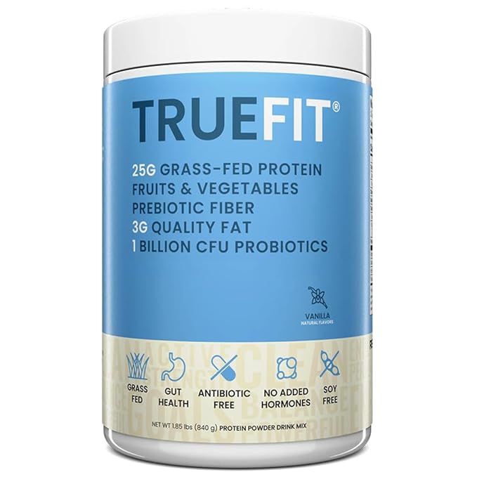 TrueFit High Fiber Protein Powder Grass-Fed Whey Meal Replacement Shake with Prebiotics Probiotics &amp Organic Superfoods Keto Friendly Gluten Free