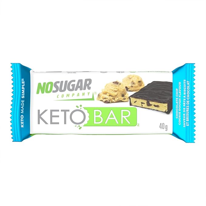 No Sugar Keto Bar Snack - Low Carb No Sugar Keto Snack Food with Keto Friendly Macros (12 x 1.41oz Bars Chocolate Chip Cookie Dough)
