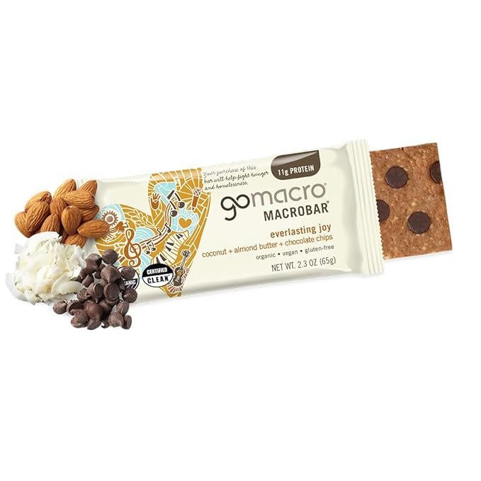 GoMacro MacroBar Organic Vegan Protein Bars - Coconut + Almond Butter + Chocolate Chips (2.3 Ounce Bars 12 Count)