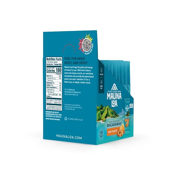 Mauna Loa Honey Roasted Macadamia Nuts 12 Pack of 1 oz Single Serve Snack Bags Gluten Free Sweet &amp Crunchy Hawaiian Snack