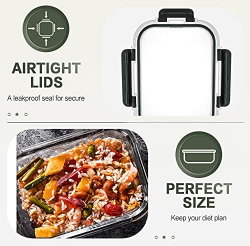 KOMUEE 10 Packs 30 oz Glass Meal Prep ContainersGlass Food Storage Containers with LidsAirtight Lunch Bento BoxesMicrowaveFreezer and DishwasherGray