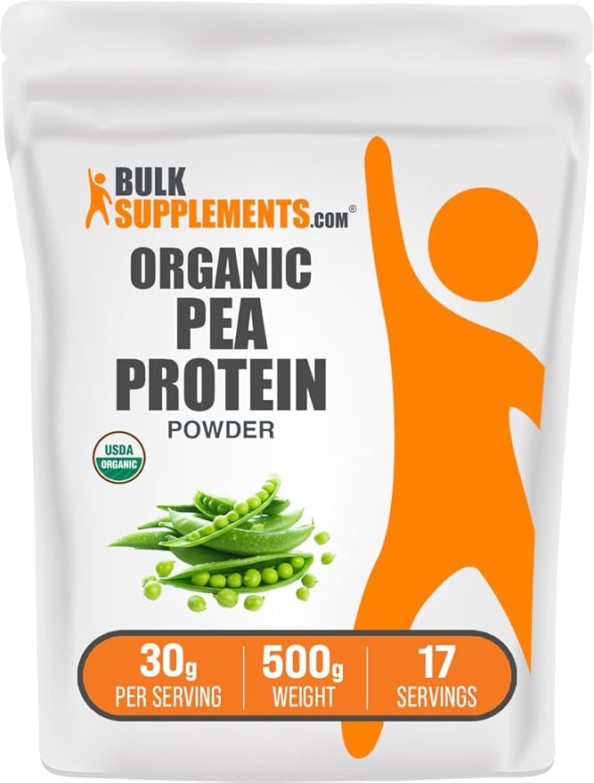 BulkSupplements.com Organic Pea Protein Powder - Plant Based &amp Vegan Protein Powder - Unflavored &amp Gluten Free 30g per Serving 500g (1.1 lbs) (Pack of 1)