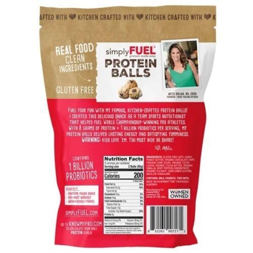 Chocolate Chip Cookie Dough Protein Balls (14.4 oz.) Gluten-Free Snack with 8g Protein &amp Probiotics – No Artificial Ingredients Clean Whole Food Energy Bites