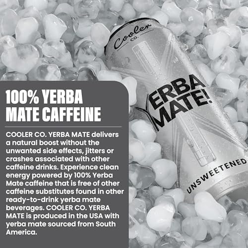 COOLER CO. | YERBA MATE | 12 Pack | 100% Organic Yerba Mate Caffeine | 150 mg Caffeine | 3 Organic Ingredients | Natural Ingredients | No Artificial Colors or Stimulants | Unsweetened Flavor