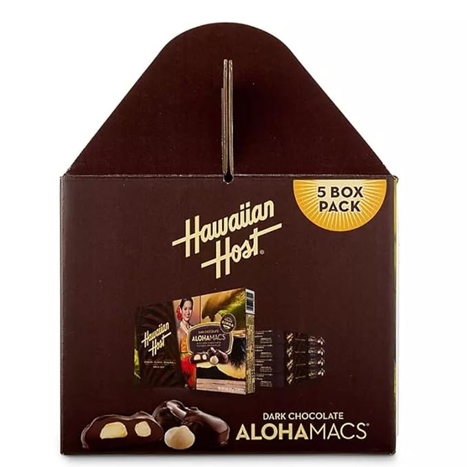 Hawaiian Host AlohaMacs Dark Chocolate Macadamia Nuts - Premium Hawaiian Easter &amp Mother's Day Gift - 5 Box Tote (25oz Total)